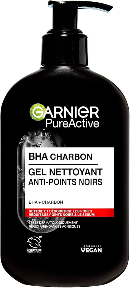 Garnier PureActive BHA Charbon Gel Nettoyant Anti-Points Noirs